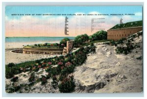 1930's Bird's Eye View Fort Barrancas San Carlos FL Vintage Postcard F96 