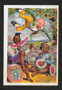 VICTORIAN TRADE CARD Merrick Thread Black Boys & Man in Tree