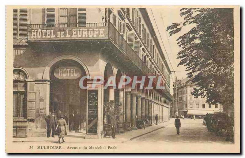 Old Postcard Mulhouse Avenue du Marechal Foch Hotel de l'Europe