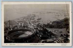 Málaga Andalusia Spain Postcard General View of the Port c1920's RPPC Photo