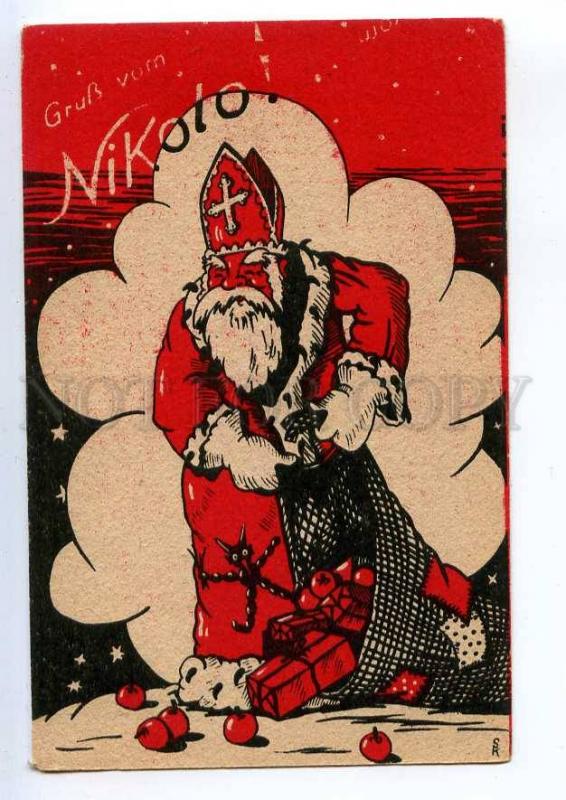 240185 SAINT NICHOLAS & KRAMPUS by SK Vintage NEW YEAR Red PC