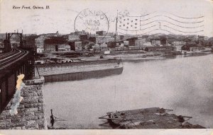 c.'0, River Front,scuff,Msg,Quincy, IL,Old Post Card