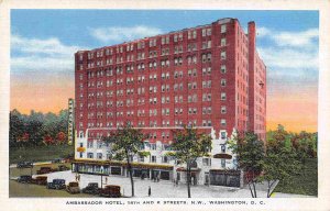 Ambassador Hotel Washington DC 1940s linen postcard