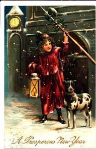 PFB Girl and Dog in Snow Prosperous New Year