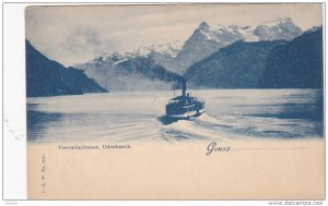 GRUSS AUS URIROTHSTOCK, Switzerland, 1900-1910's; Boat, Mountains