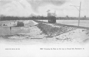 Postcard C-1905 Trolley Iowa Davenport Crossing the dam Grand Isle  23-12148