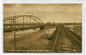 Railroad & Road Bridges Tuolumne River Modesto California 1910c postcard