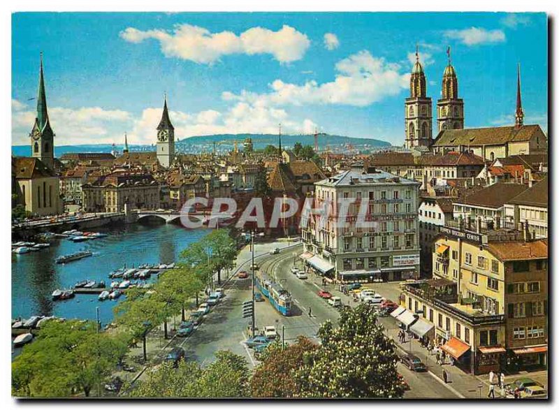 Postcard Modern Zuerich Blick auf Limmat und Grossmuenster Fraumuenster St.Peter