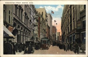 BOSTON MA Washington Street Scene TROLLEY STREETCAR c1920 Postcard