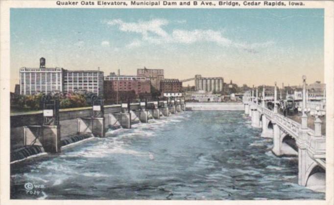 Iowa Cedar Rapids Quaker Oats Elevators Municipal Dam & B Avenue Bridge 1921