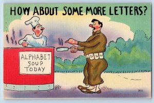 WWII Postcard Military Soldier Alphabet Soup Today How About Some More Letters