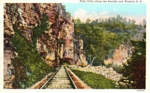 Vintage Postcard 1920's High Cliffs along The Norfolk and Western Railroad R. R.