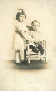 Chicago Illinois Wood Children Chari C1910  RPPC Photo Postcard Studios 21-11550