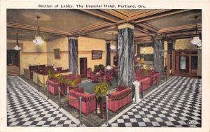 PORTLAND OREGON IMPERIAL HOTEL~SECTION OF LOBBY~ADVERTISING POSTCARD 1929