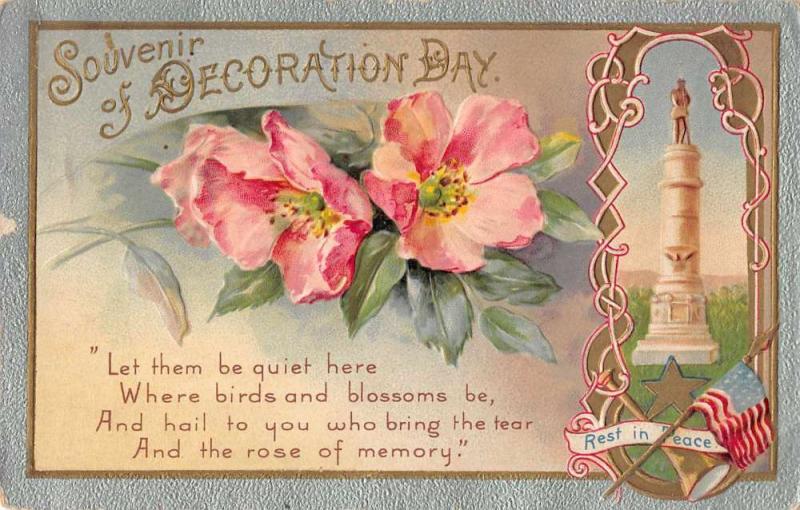 Decoration Day Greetings Monument Flowers Antique Postcard J47206