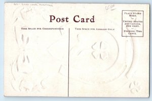 c1910's Good Luck Swastika Horseshoe Wishbone Clover Embossed Antique Postcard