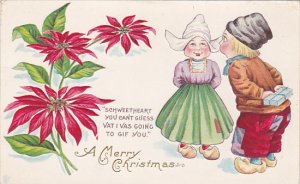 Dutch Children With Poinsetta Merry Christmas 1914