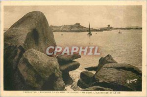 Old Postcard Tregastel Round Way Far Rocks In The Round Island