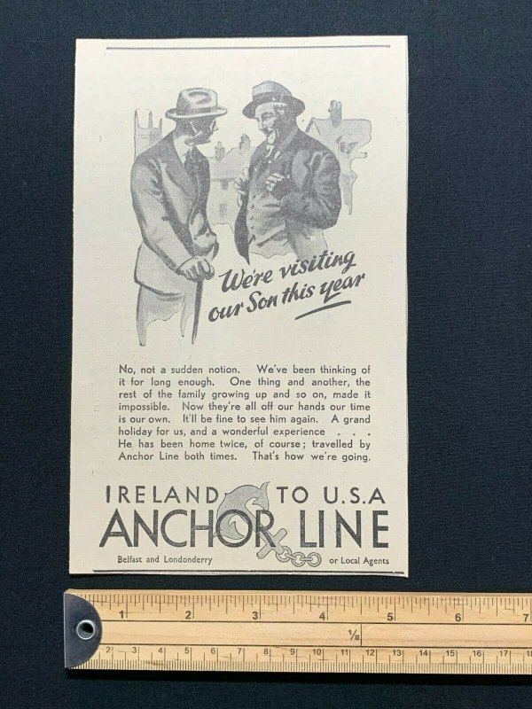 1938 Newspaper Clipping Anchor Line Steamship CO, Ireland to USA
