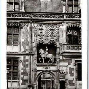 c1930s Blois, France Chateau Louis XII Wing Portal Gothic Equestrian Statue A347