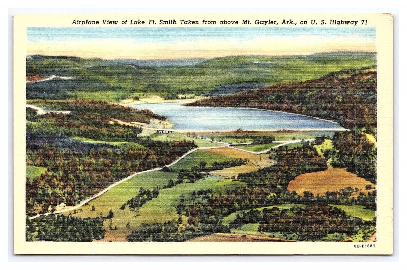 Airplane View Lake Ft Smith Mt. Gaylor Arkansas On U. S. Highway 71 Postcard 