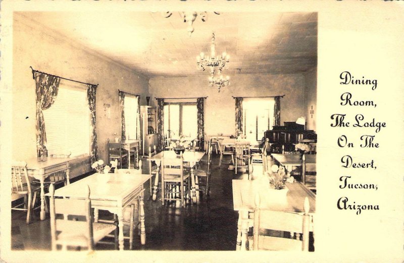 c.'39 Real Photo RPPC Dining Room, Lodge on the Desert, Tuscon, AZ, Old Postcard