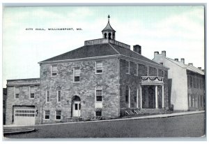 Williamsport Maryland MD Postcard City Hall Building Exterior Roadside c1940's