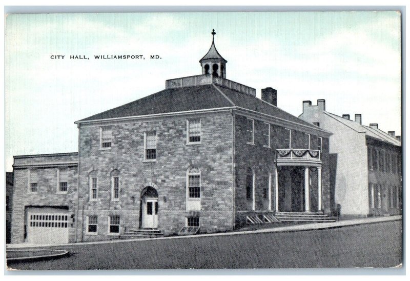 Williamsport Maryland MD Postcard City Hall Building Exterior Roadside c1940's