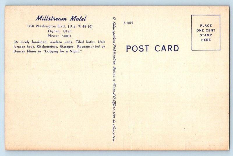 c1940 Ogden Utah UT Vintage Postcard Millstream Motel Exterior Multi View Trees
