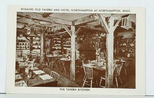 Northampton Mass. WIGGINS OLD TAVERN AND HOTEL The Tavern Kitchen Postcard J12