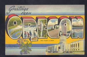 GREETINGS FROM OREGON VINTAGE LARGE LETTER LINEN POSTCARD