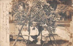 RPPC CHILDREN ON SWING SET PROSPECT OHIO REAL PHOTO POSTCARD 1906