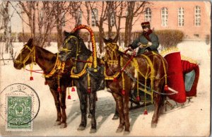 Vintage Postcard Horse Drawn Sled Wagon Troika Russia 1910 JX10