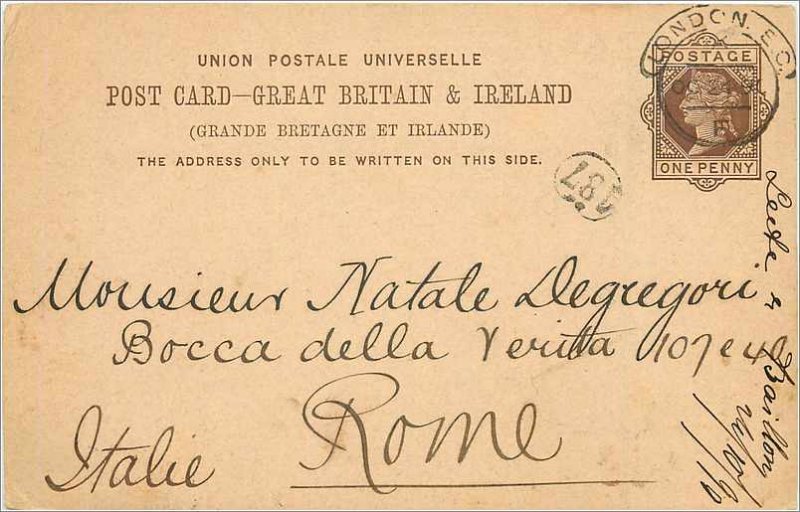 Entier Postal Stationery Postal Great Britain Great Britain 1891 London to Rome