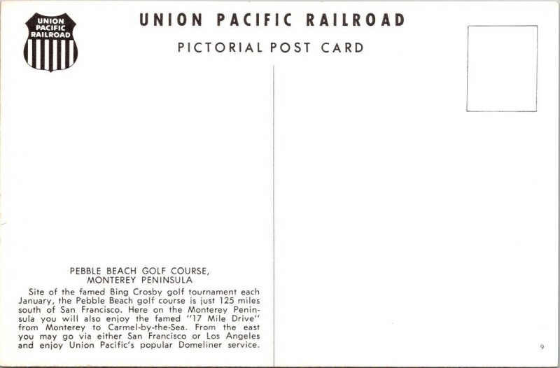 Vintage Postcard PEBBLE BEACH GOLF COURSE, MONTEREY PENINSULA JO8