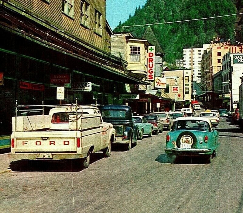 Juneau Alaska AK Franklin Street View Cars Ford Truck UNP Vtg Chrome
