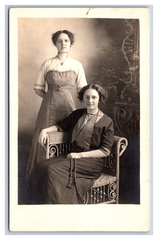 RPPC Studio View Portrait of Women Named Goldie and Grace UNP Postcard P25