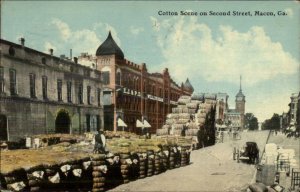 Macon GA Cotton Scene Second St. c1910 Postcard