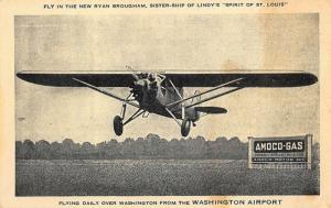 Washington DC Ryan Brougham Lindy's Sister Ship Airplane Amoco-Gas Postcard