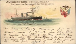 American Line Mail Steamer S.S. St Paul Steamship c1905 Private Mailing Card PC