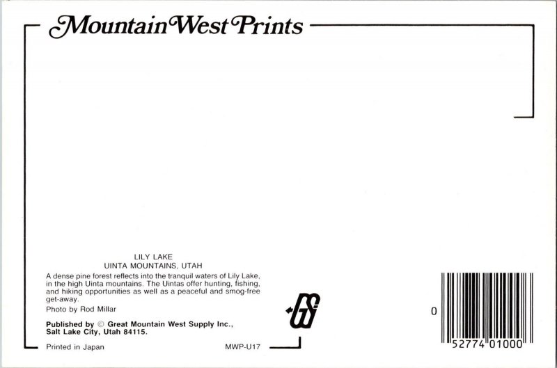 Continental Postcard Lily Lake Uinta Mountains, Utah CF4