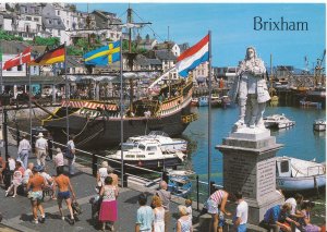 Devon Postcard - Prince of Orange Statue and Harbour - Brixham - Ref AB2790