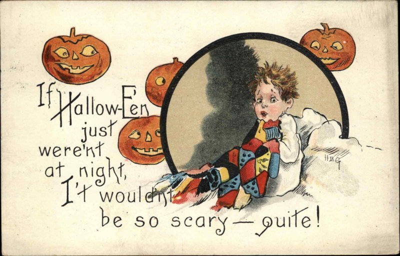 Halloween Scared Little Boy in Bed HBG Griggs L&E 2272 Postcard bnhs
