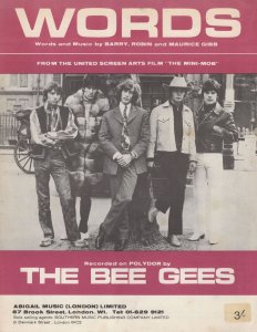Words The Bee Gees from Mini-Mob Mod Girls Film 1960s Sheet Music