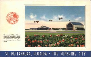 St. Petersburg Florida FL Albert Whitted Airport Linen Vintage Postcard