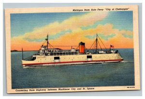 Vintage 1940's Postcard City of Cheboygan Car Ferry St. Ignace Michigan