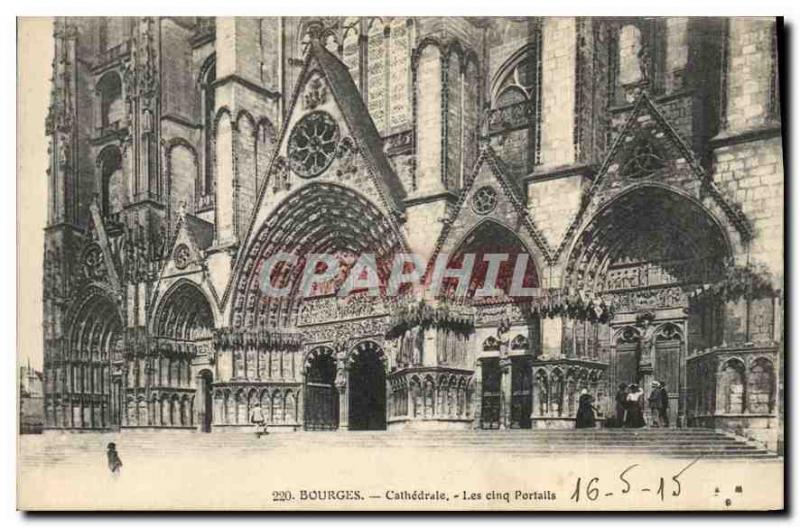 Old Postcard Bourges Cathedrale Five Gates