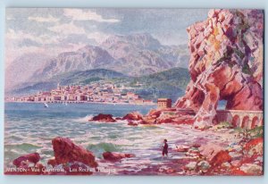 Menton France Postcard General View Les Roches Rouges c1910 Oilette Tuck Art