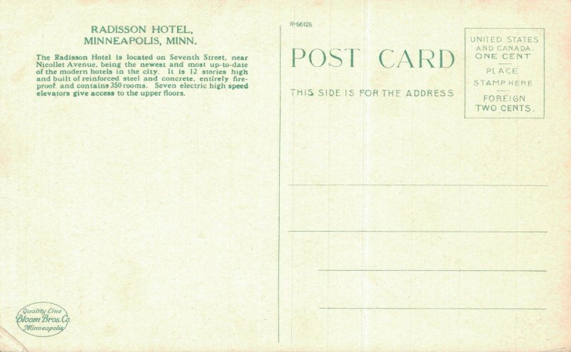 USA Hotel Radisson Minneapolis Minnesota Vintage Postcard 07.83
