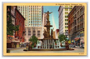 Fountain Square Street View Cincinnati Ohio OH Linen Postcard S25